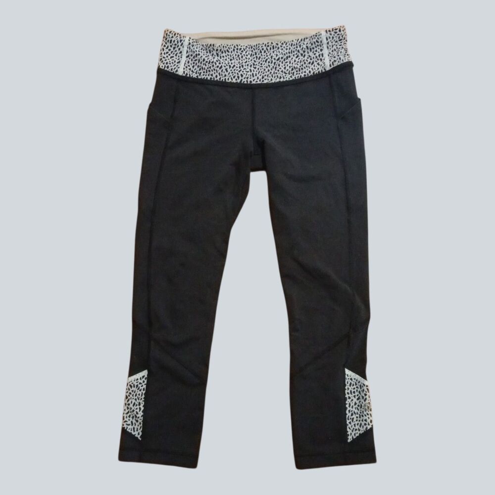Lululemon Leggings Womens 6 Black Pace Rival Miss Mosaic Running Athletic Crop